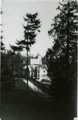 Hatley Castle from north west, through the woods