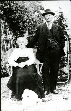 Peter and Ingeborg Bugslag at their cottage by the service entrance to Hatley Park