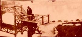 Minnie Hayward and daughter on the fishing bridge in Japanese garden