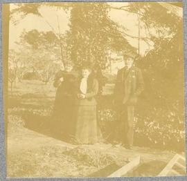 group in garden, Laura Dunsmuir in centre