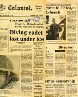 Daily Colonist article 'Diving Cadet Lost Under Ice'