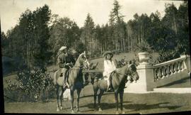 William Edward John Mann (coachman) and Mouse (Marion Victoria Bromley) at Hatley Park