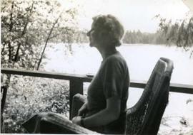 Muriel on a deck, unknown location